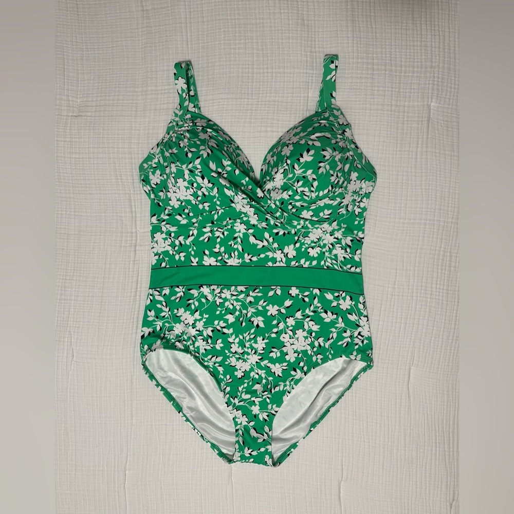NWT Lands' End x Draper Women's One Piece Floral Wrap Swimsuit, Size 14D